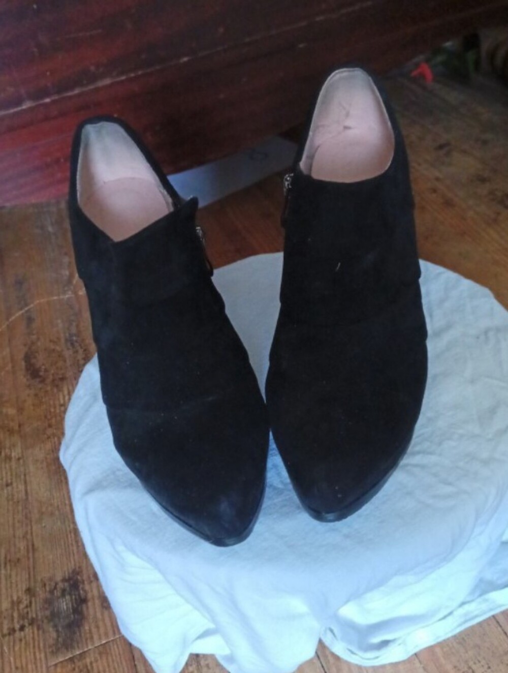 Black Suede Pointed Toe Ankle Booties - Women's 10.5